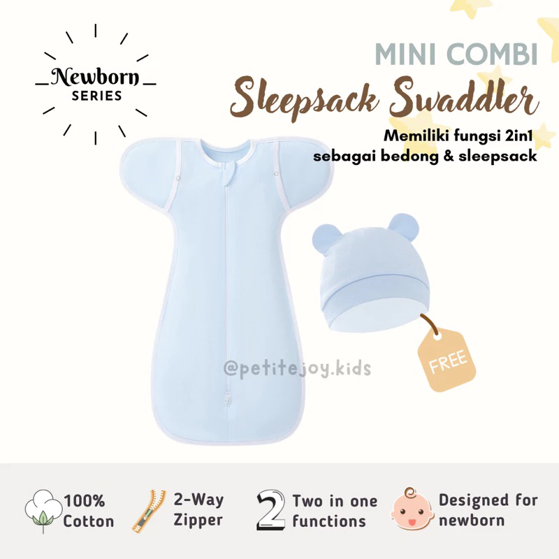 MINI Combi Sleepsack Swaddler (FREE Hat) - 100% Cotton Bedong Instan - C02