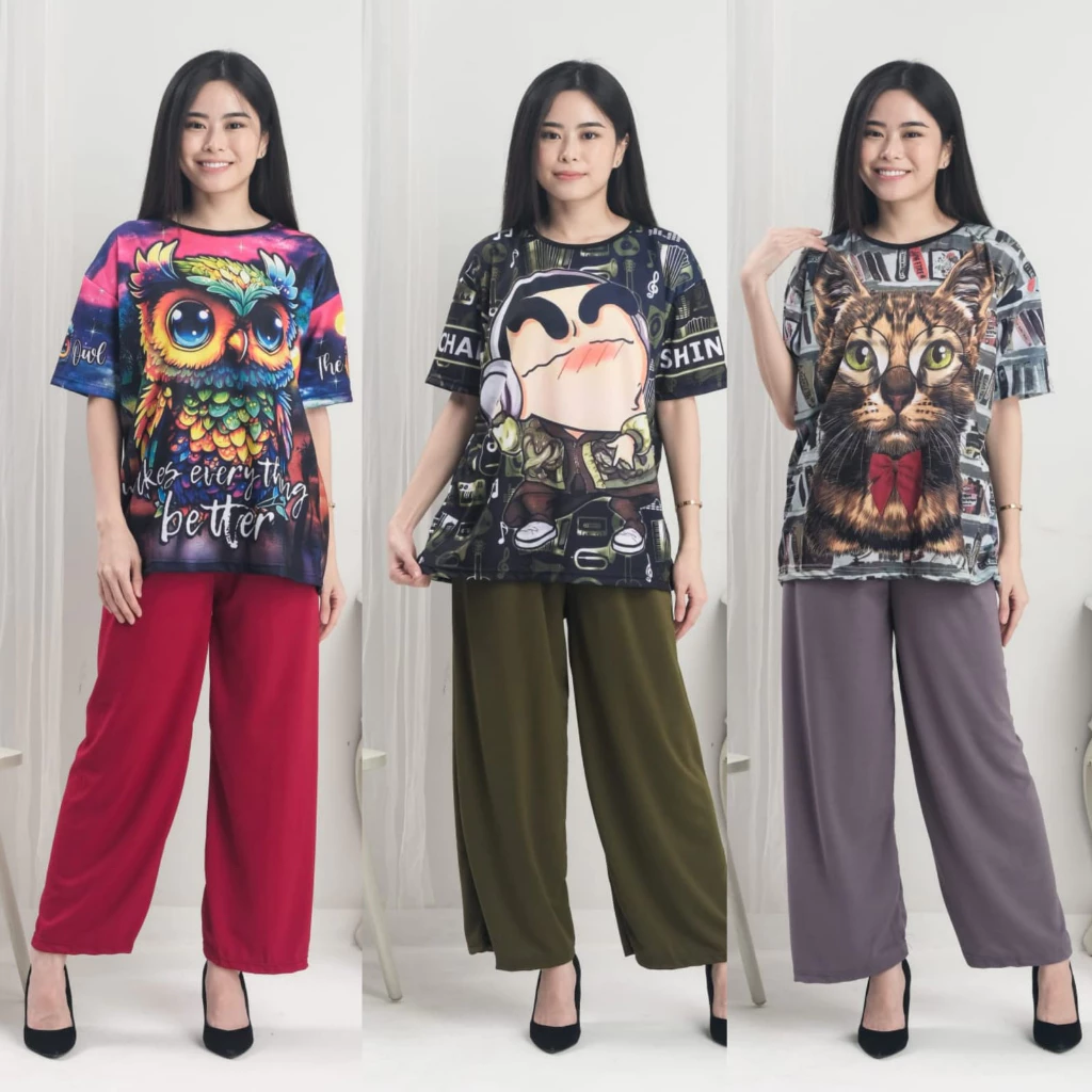 RILLO - Setelan Wanita Jumbo Full Printing / Set Kekinian