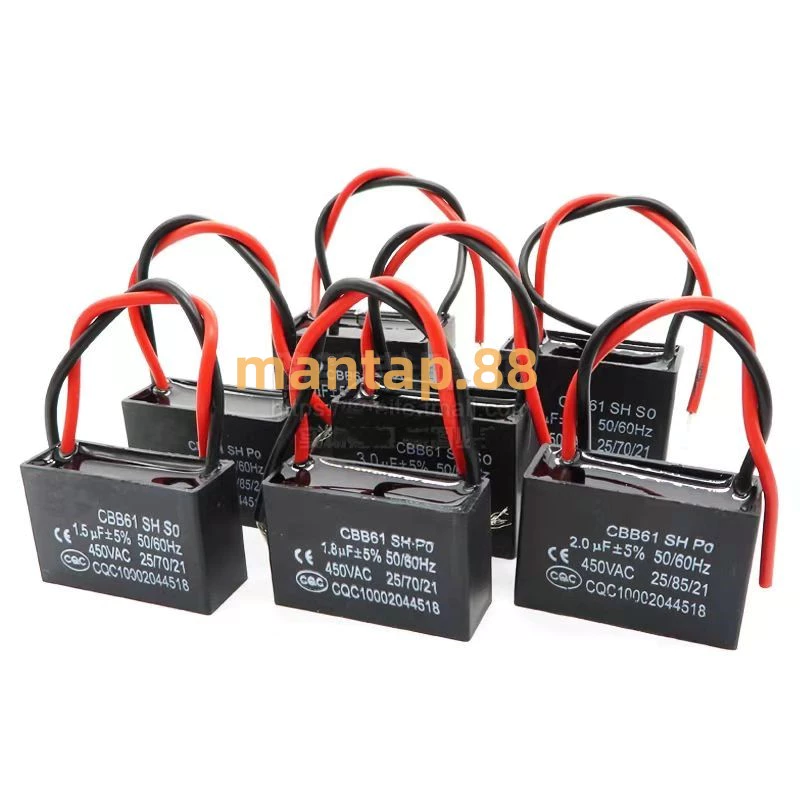 Kapasitor Kipas Angin CBB61 1.2UF, 1.5UF, 1.8UF, 2UF, 2.5UF, 3UF 450V Dinamo Kipas Angin/Capasitor