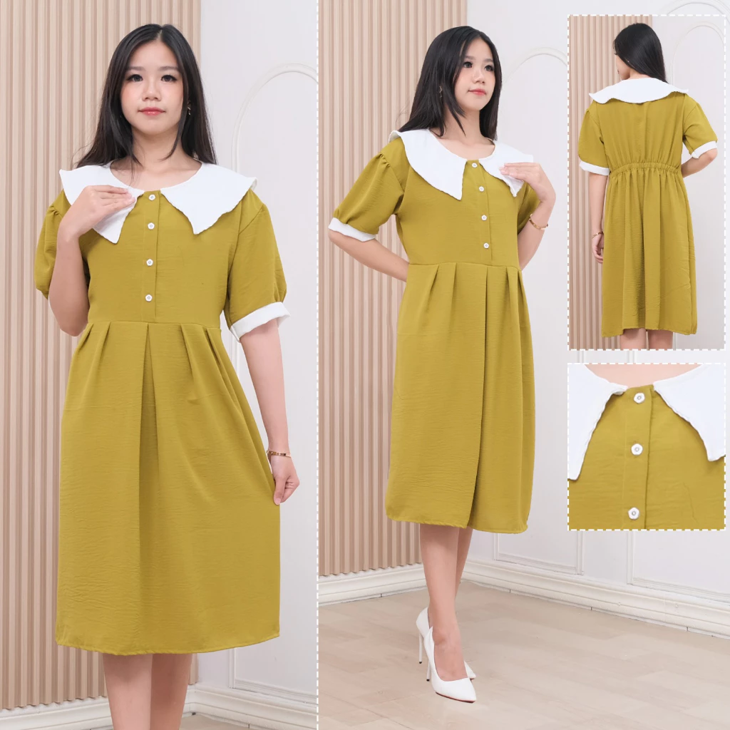 RILLO - Dress Emily Crinkle Airflow Casual Busui Bumil Kancing
