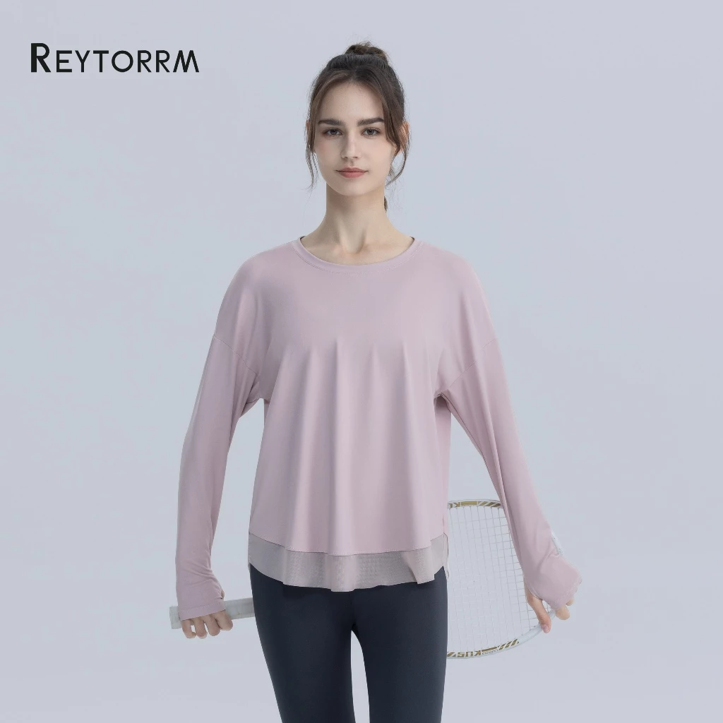 Reytorrm Baju Olahraga Wanita Lengan Panjang Hijab Sport Kaos Long Sleeve T-Shirt Yoga