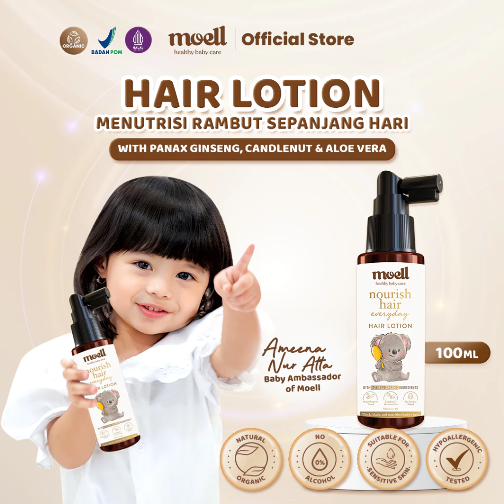 Moell Hair Lotion Baby With Panax Ginseng & Calendula Oil 100 ml - Rambut Kuat, Lebat & Ternutrisi