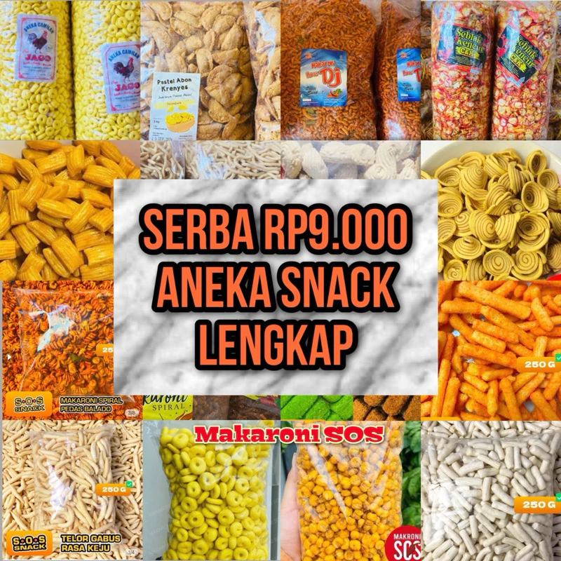 “Serbu Serba 9Ribu” 250 Gram Snack Camilan Terlengkap Pedas Manis Gurih Snack Makaroni