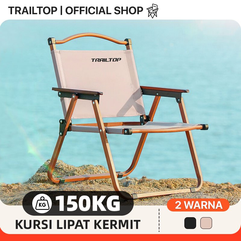 TrailTop Kursi Lipat Kermit Kursi Pantai Lipat Dengan Gagang Kayu Kursi Camping Beban