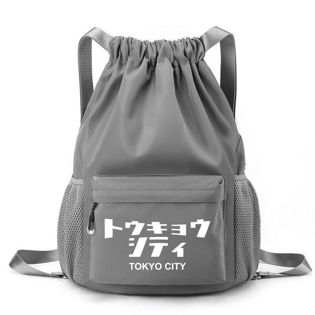 V3 - Tas serut Olahraga Pria Wanita Aesthetic Font Tokyo City Tas Ransel serut waterproof