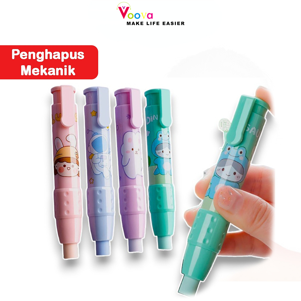 VOOVA Penghapus Pensil Mekanik / Penghapus Mekanik Kartun Lucu / Penghapus Pensil