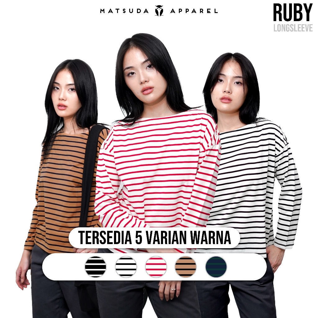 MATSUDA Ruby Kaos Wanita T Shirt Stripe Katun