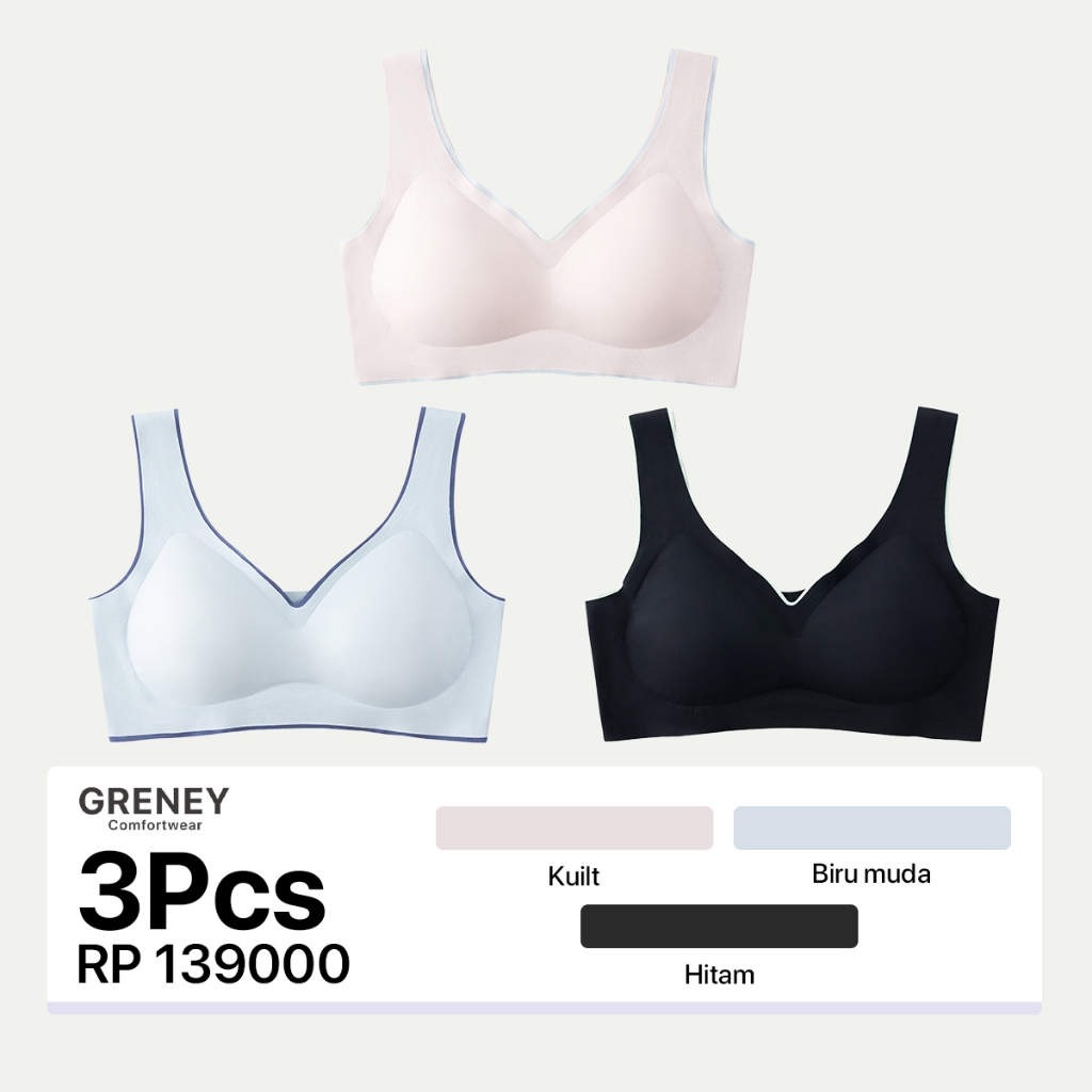 GRENEY-Gbras- Paket bra (3PCS) Bra Rompi Warna Kombinasi Pakaian Dalam Push Up Bra Wanita