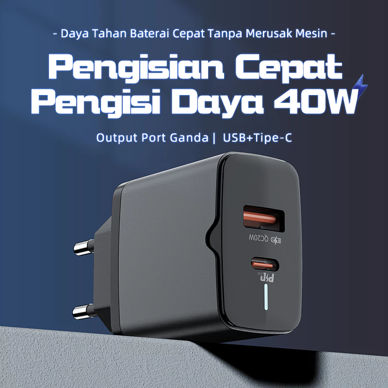 (HOT)BASIKE Kepala Charger iPhone Fast Charging PD 40W Dual Port Type-C USB Fast Charging