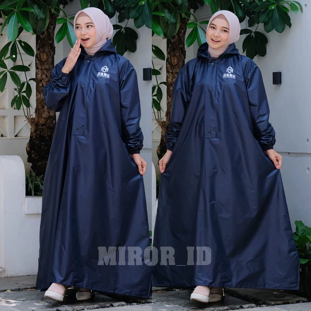 Jas Hujan Gamis, Mantel Hujan Wanita Muslimah Syar'i Bahan Tebal Elastis Kuat Anti Rembes