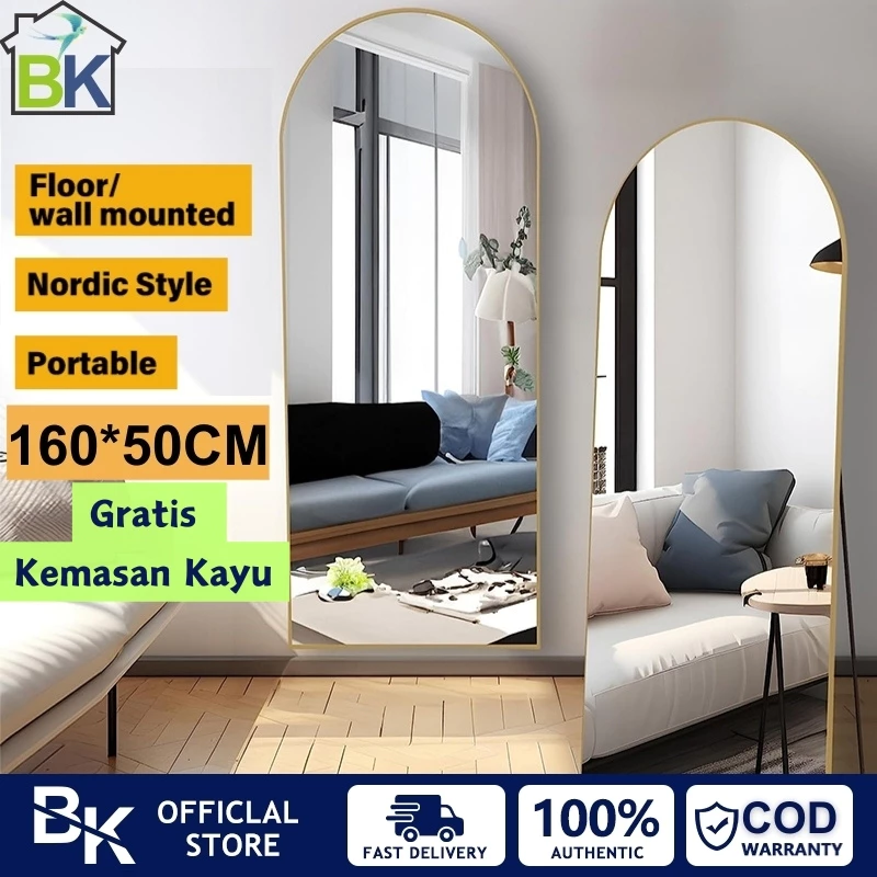 Standing Mirror Premium Standing Mirror Aesthetic Full Body Frameless Oval 150/160*40/50CM Cermin Tubuh Kaca
