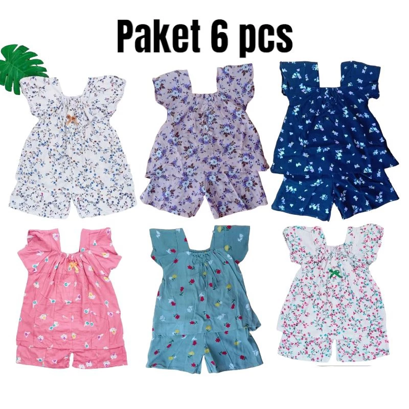 Paket 6 pcs Setelan Anak Bahan Katun Rayon Usia 1 Bulan Sampai 5 Tahun Random Warna
