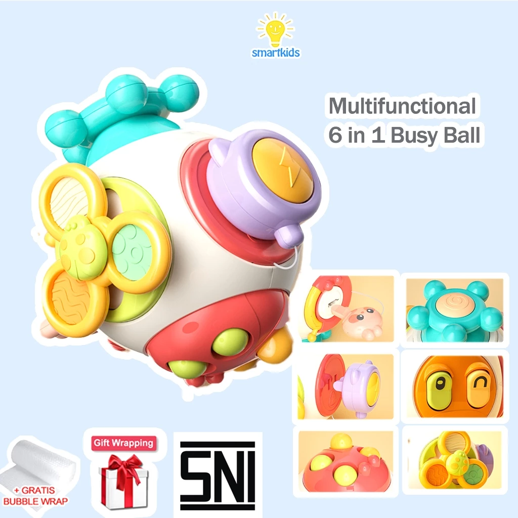 Busy Ball Fitur 6 In 1 / Melatih Logika Motorik Sensorik Tangan Jari / Mainan Anak Edukasi Montessori / Busy Cube Box