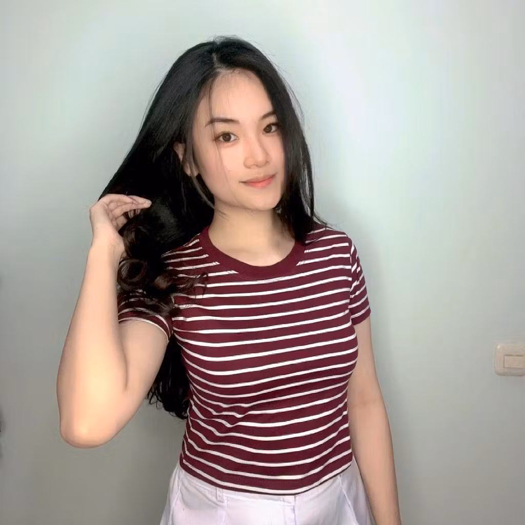 CROP TOP STRIPE 100 % COTTON 24 S ATASAN WANITA MOTIF GARIS SALUR SUPER ADEM