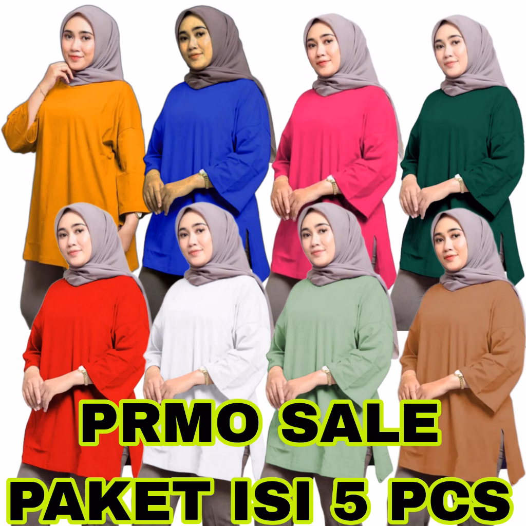 PROMO SALE PAKET ISI 5 PCS ATASAN WANITA OVERSIZE POLOS BASIC DEWIE