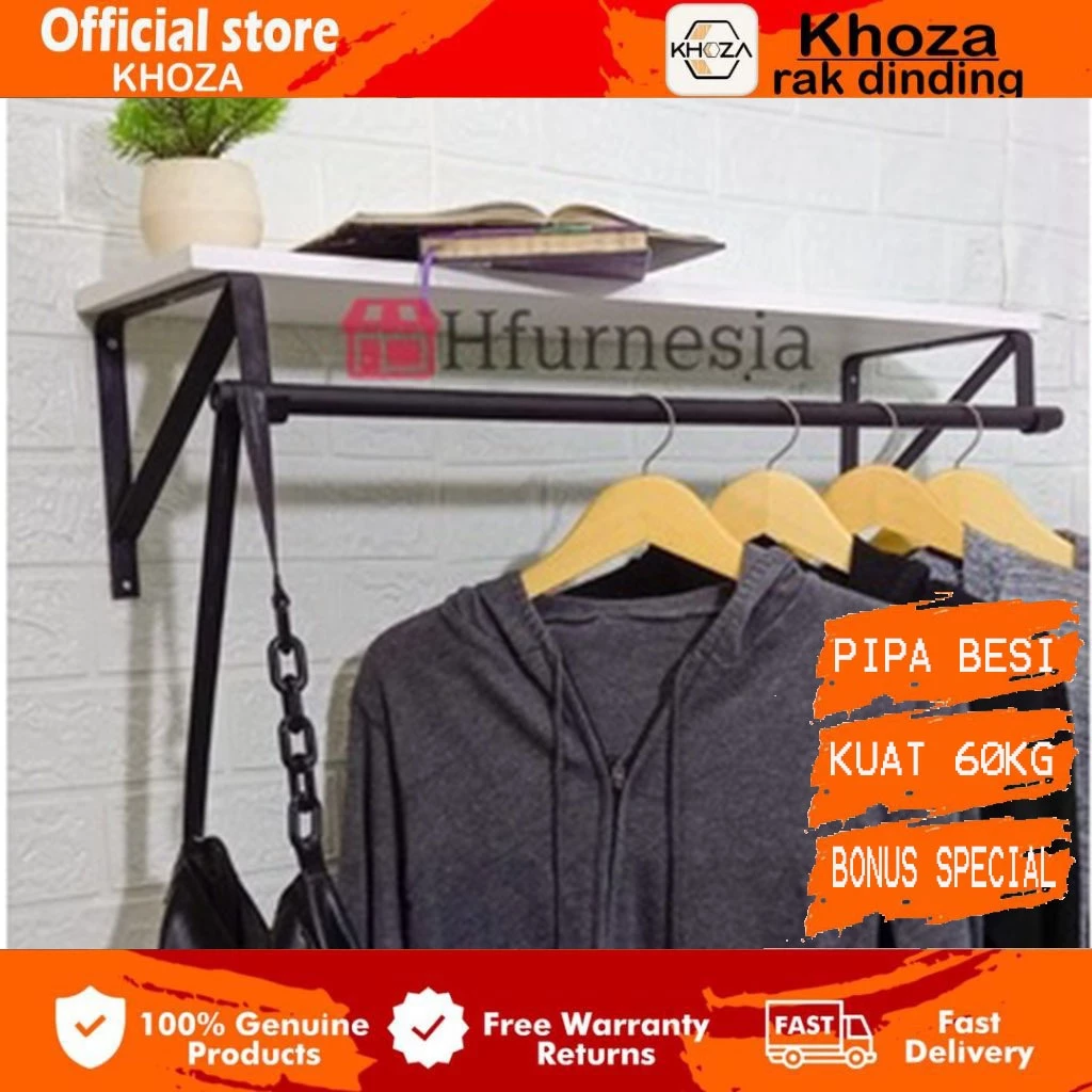 Rak gantungan pakaian ukuran 80x20cm rak gantungan baju besi minimalis ambalan baju gantungan jilbab serbaguna rak hanger tempel dinding