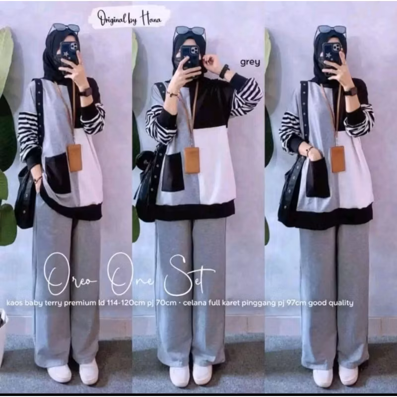 Oreo Set Baju Muslim Bahan Kaos Babyteri Premium