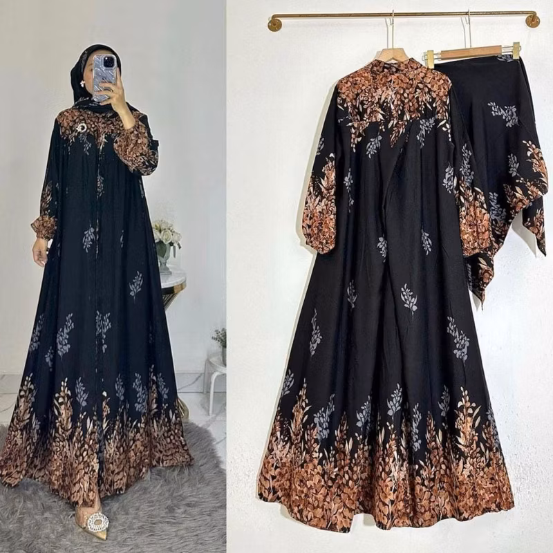 Gamis Set Hijab Rayon Diamond Premium LD 120 cm Free Hijab Bahan Adem dan Halus Busui