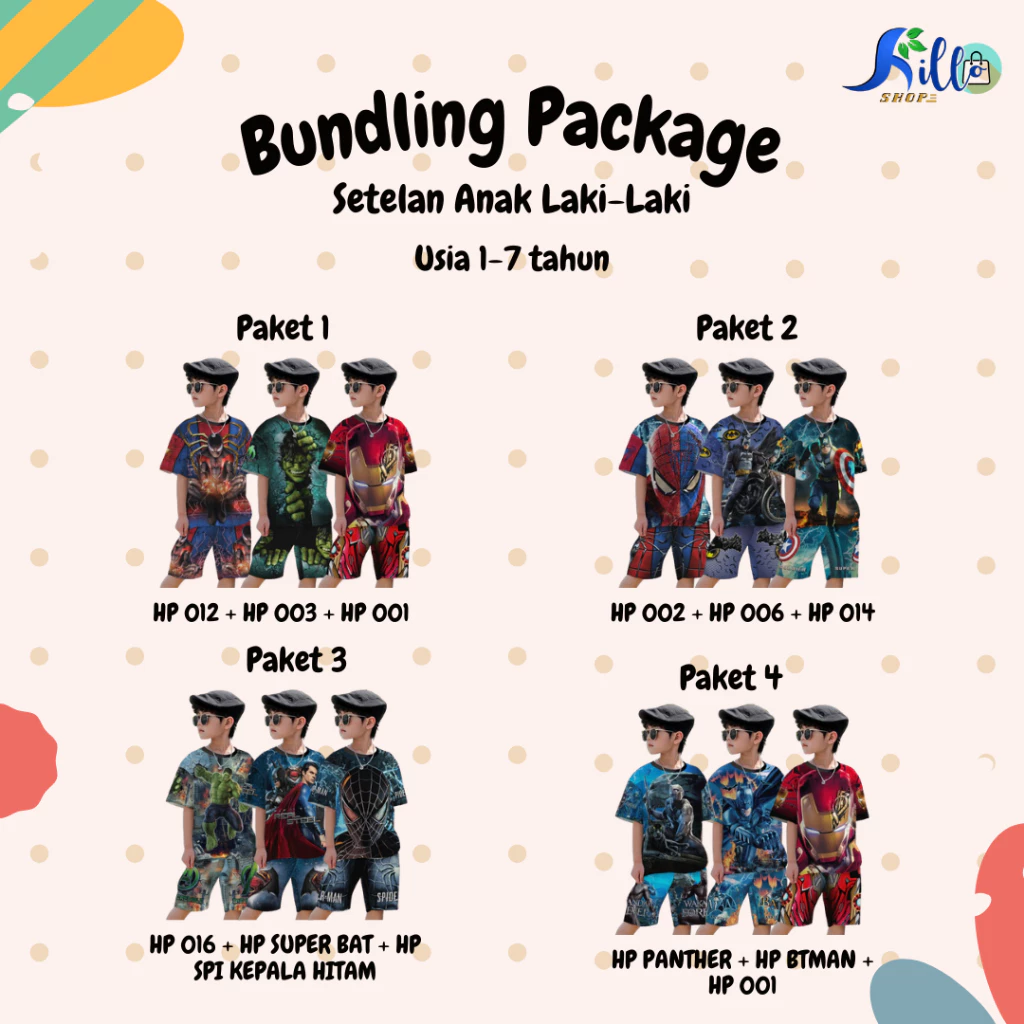 Paket Hemat / Paket Bundling Setelan Anak Laki-Laki Superhero 3 pcs