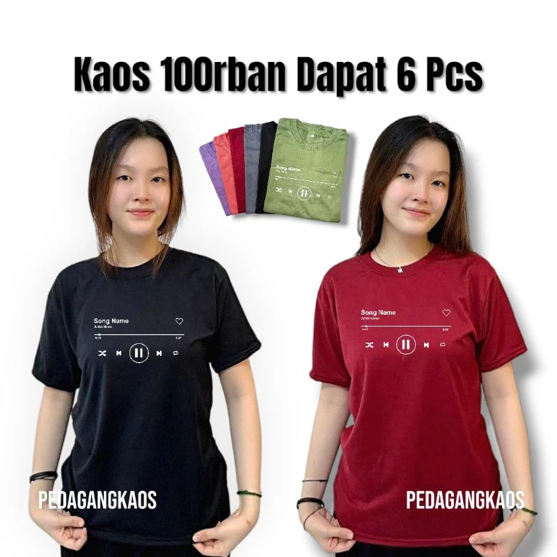 100k Dapat 6 Pcs Kaos Wanita Motif Song Name Lengan Pendek Bahan Babyterry
