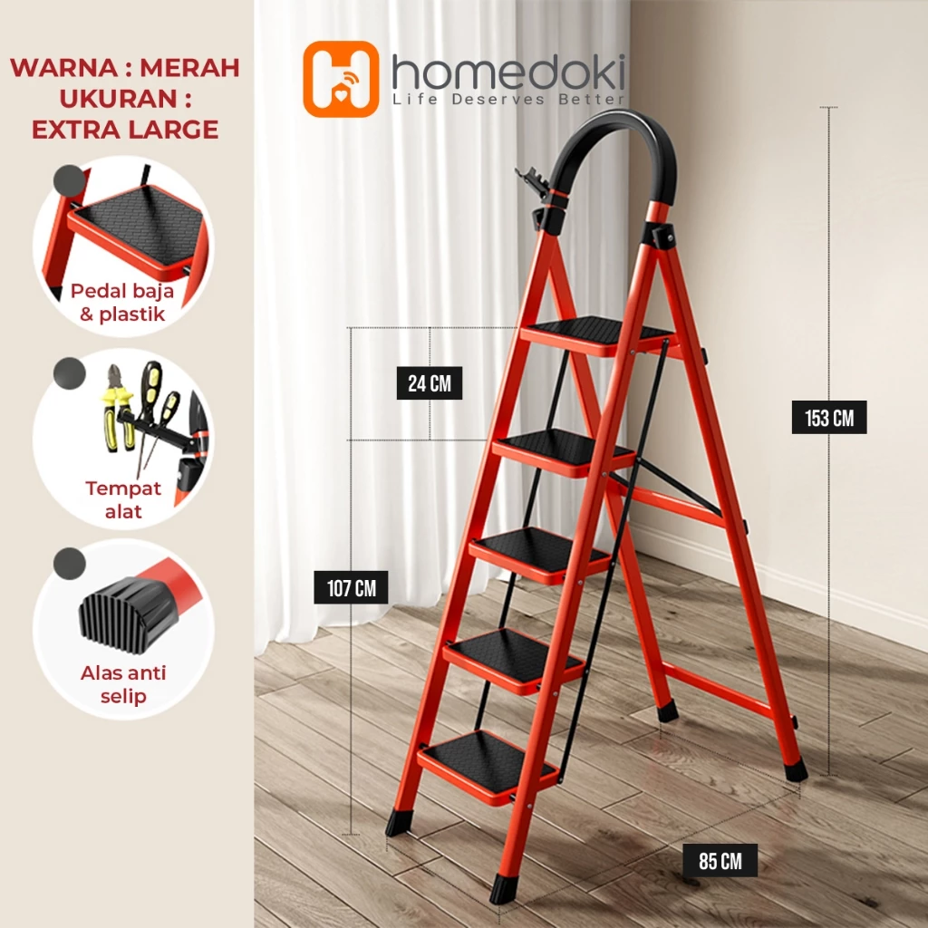 Homedoki Tangga Rumah Lipat Tangga Besi Lipat 3/4 Step Household Steel Ladder/ Tangga