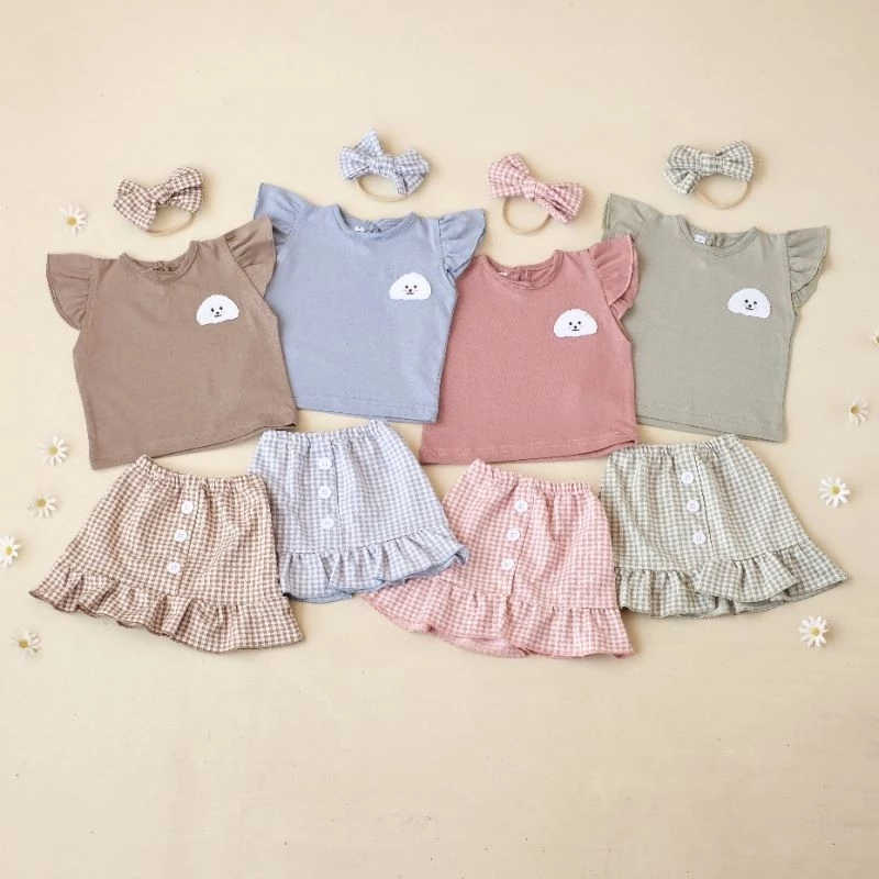 Setelan bayi Tasya bahan katun knit bonus headband 0-18 bulan