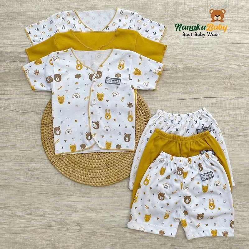 Nanaku Baby - Isi 6 PCS Baju Celana Bayi Baru Lahir Setelan Pendek Newborn Usia 0-3 Bulan | Semua Seris
