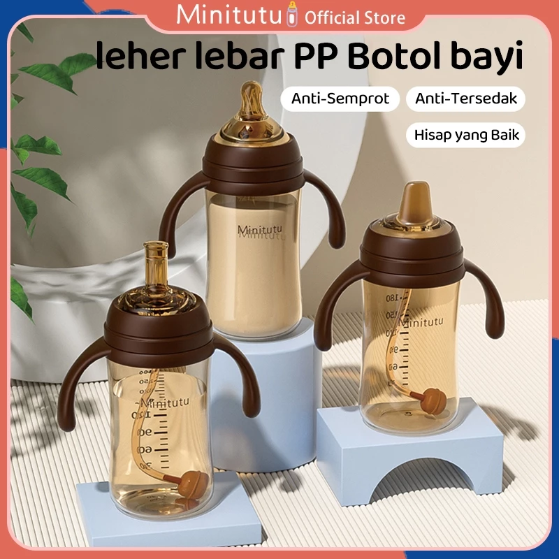 Minitutu Botol Susu Bayi (Wide Neck) Pp Nano Perak Botol Susu 3 In 1 Puting Susu Gravity Ball Anti Kolik 240Ml/300Ml Bebas BPA