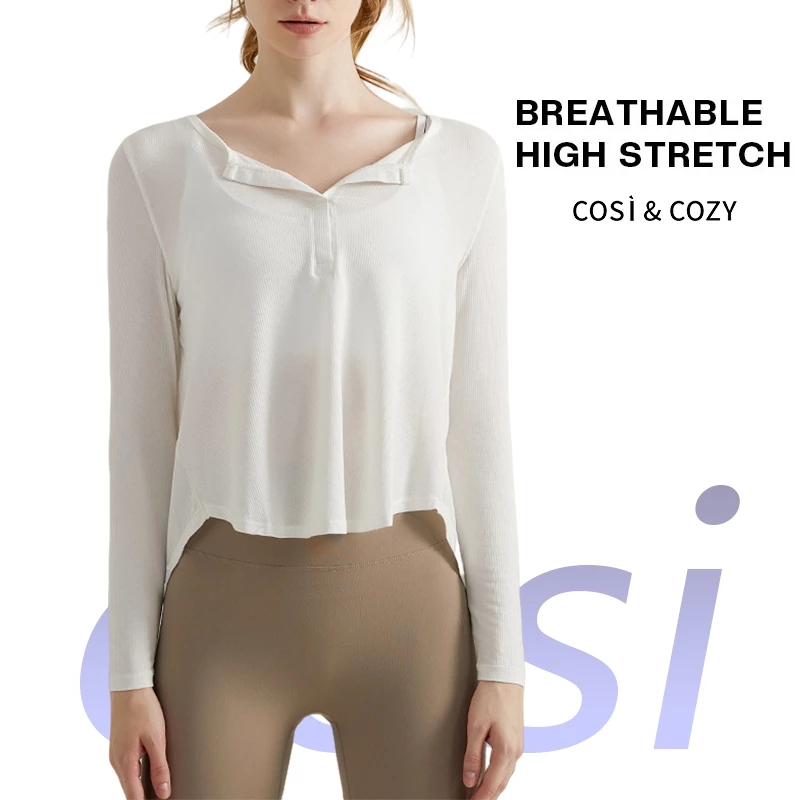 COSI COZY Atasan baju olahraga Poundfit kaos lengan panjang wanita olahraga gym yoga
