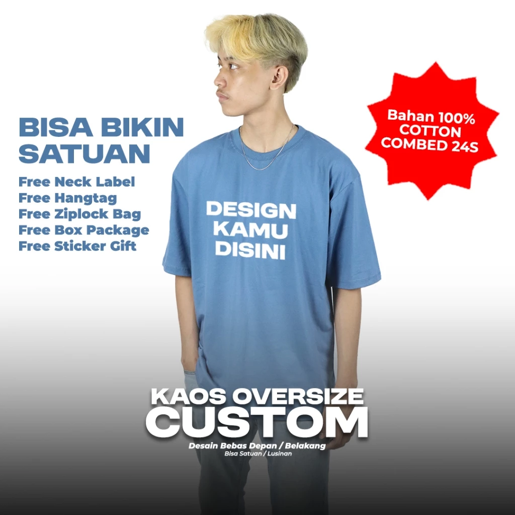 Kaos Oversized Custom Sablon Foto dan Gambar Satuan DTF Unisex