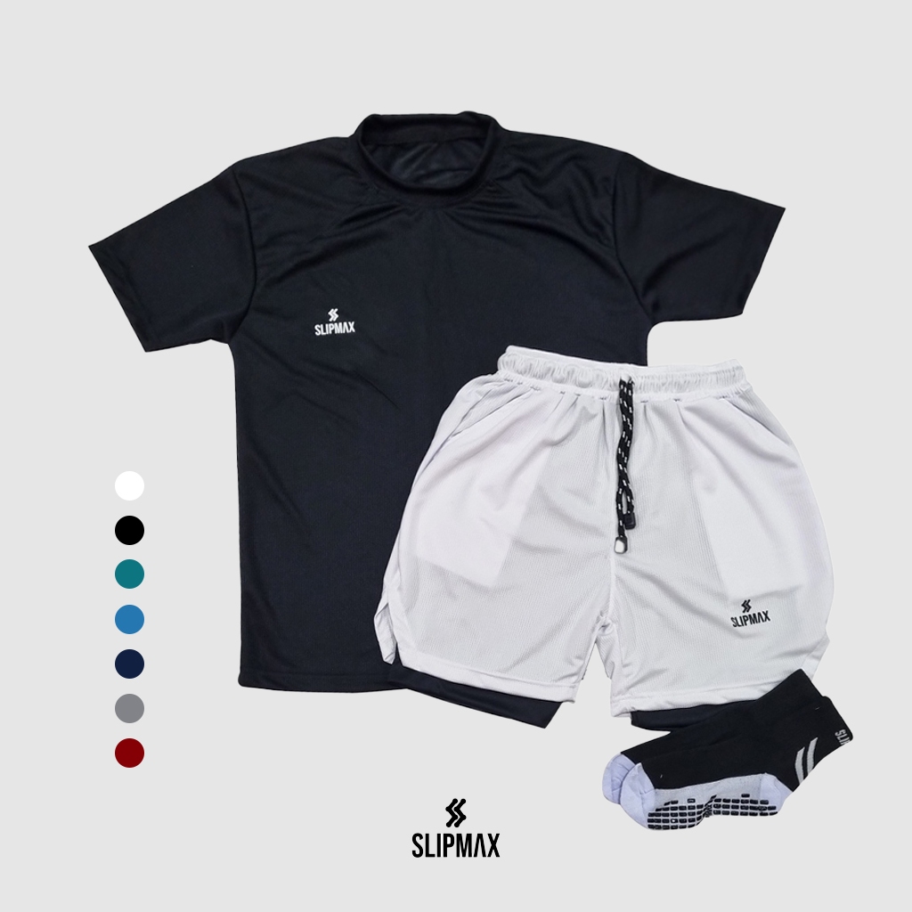 SLIPMAX Stelan Baju Jersey Olahraga Celana 2in1 dan Kaoskaki Sport Antislip