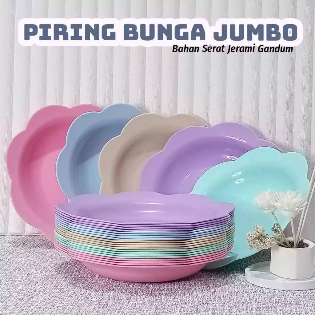AZ PIRING MAKAN PLASTIK JUMBO MODEL BUNGA PIRING JERAMI GANDUM CANTIK FOODGRADE