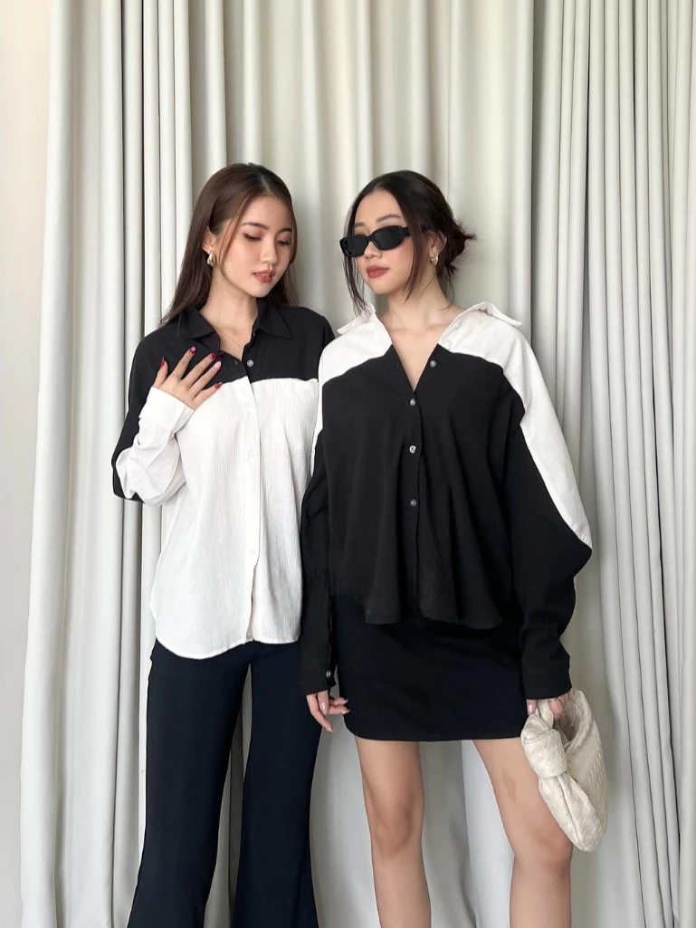 ALOHA Ji Won TwoTone Overshirt Linen 2036 - Atasan Kemeja Wanita Linen Crinkle - Blouse Unik Premium