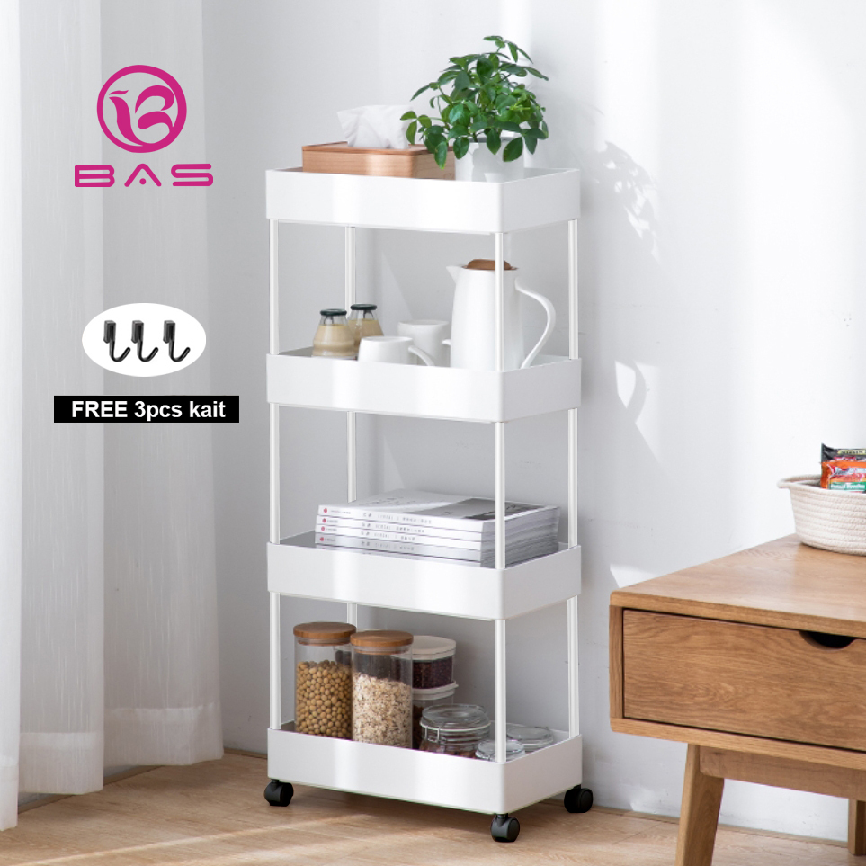 BAS square rak troli rak dapur rak serbaguna 4 tingkat dengan roda