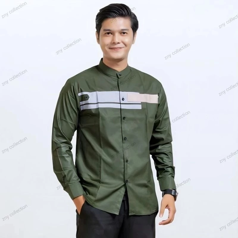 ZNY Baju Koko Pria Dewasa Kemeja Koko Lengan Panjang Motif Yordan