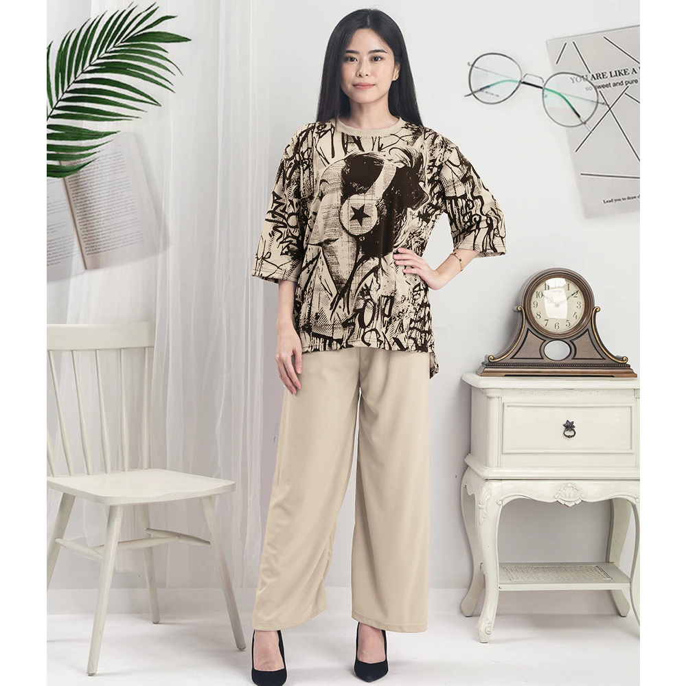 RILLO - One Set Wanita Setelan Oversize Abstrak Girl