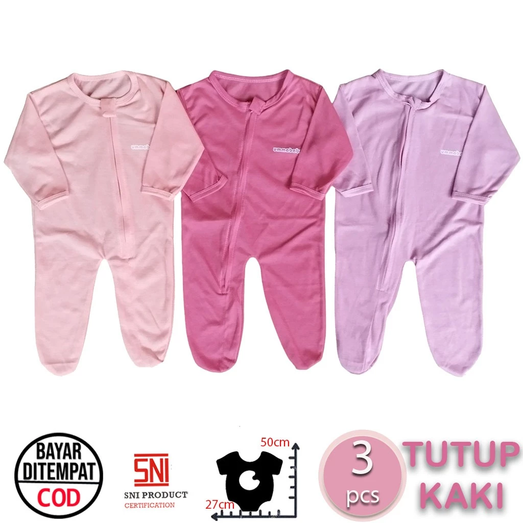 ummababyshop 3 pcs Sleepsuit Bayi Baru Lahir Tutup Kaki Romper Bayi Jumper Bayi Panjang Baju Bayi Perempuan Laki Laki Set Newborn Perlengkapan Bayi Jumpsuit Sleepsuit Baju Tidur Bayi 0 6 Bulan umma baby ummababy Polos Pink