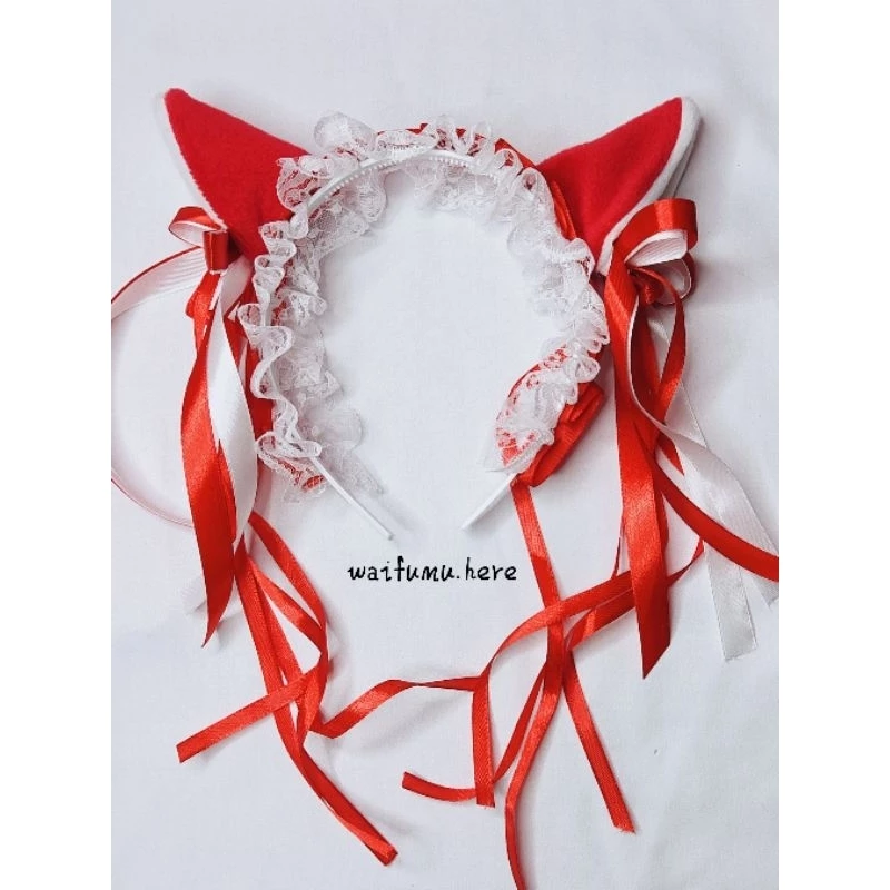 Bando Renda Nekomimi Telinga Kucing Merah Putih Kemerdekaan Agustus Hut RI Karnaval