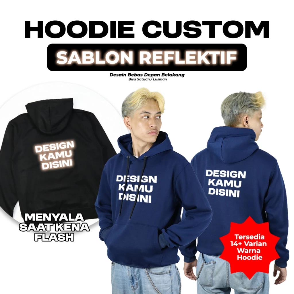 Hoodie Jumper Custom Sablon Reflective Silver 2 Sisi Pria Wanita