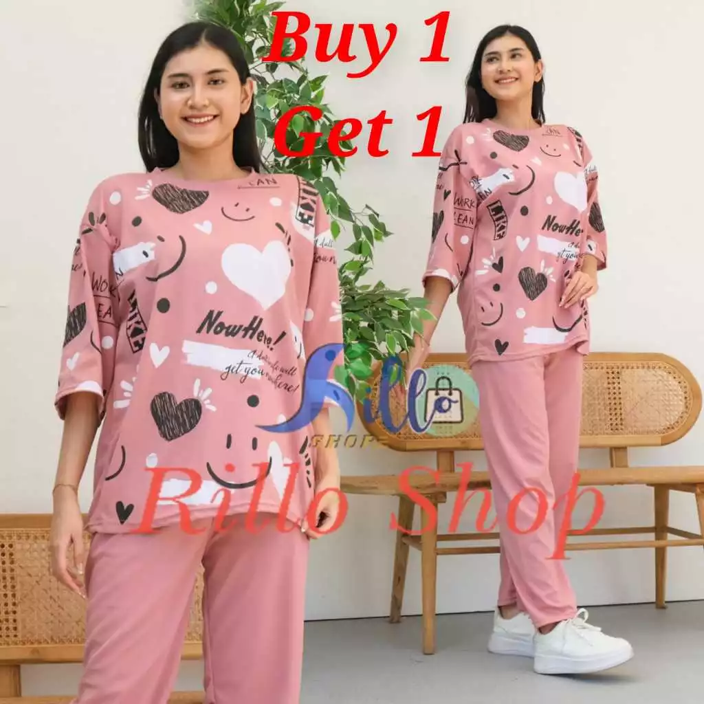 BUY 1 GET 1 !!! Setelan Ld 120 Oversize Wanita Love Smile