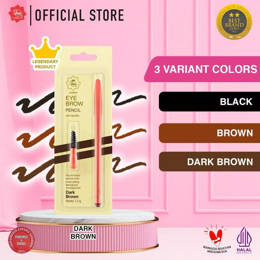 Viva Queen Eye Brow Pencil (WATERPROOF, SMUDGEPROOF & TRANSFERPROOF)  - tersedia 3 varian warna