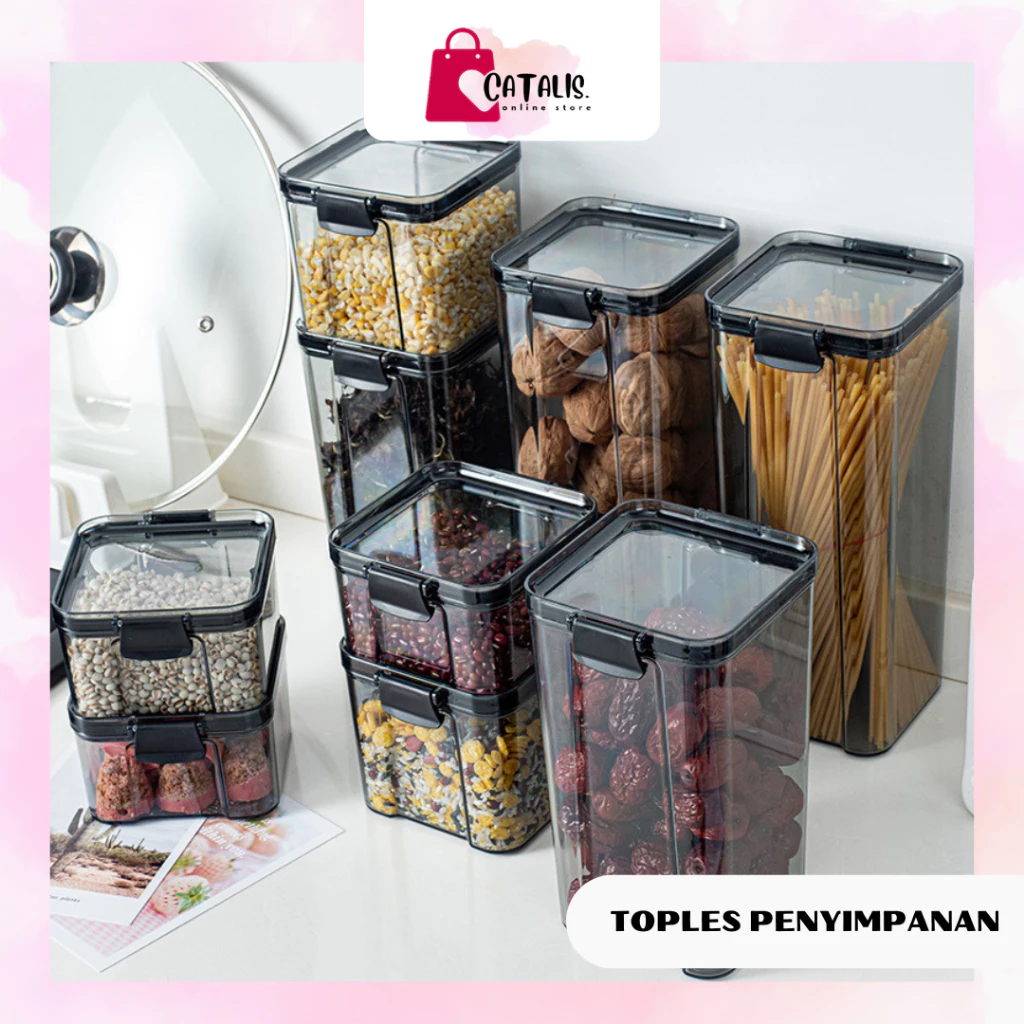 CATALIS Toples Plastik Bening / Set Toples / Toples Aesthetic / Toples Bumbu Dapur / Toples Kotak Snack Kedap Udara / Toples Makanan Transparan / Toples Makanan Kedap Udara