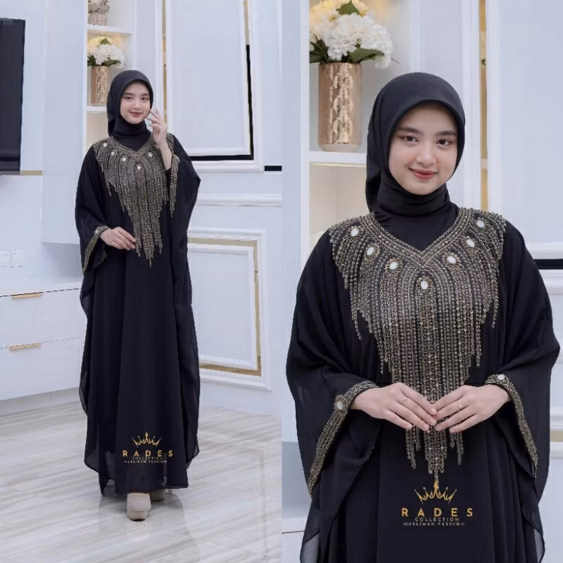 Rades - Kaftan Balqis Ceruty Babydoll Mewah Elegan Jumbo Wanita Muslim Pesta Lebaran Kondangan Nyama
