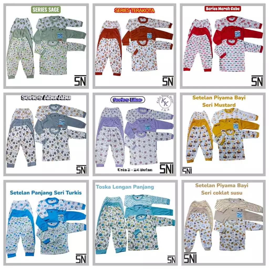 Paket 3 Set Baju Piyama Bayi Denzie SNI Setelan Panjang Usia 3-24 Bulan Unisex Laki laki perempuan