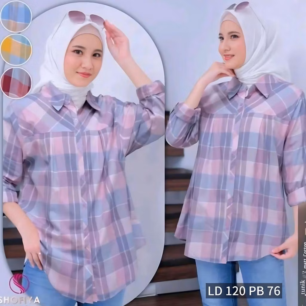 Kemeja Kotak Kekinian Kemeja Kotak Bahan Katun Blouse Wanita