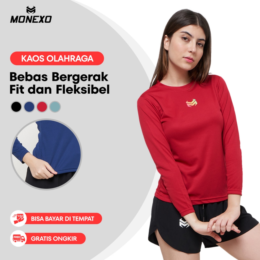 Monexo - Atasan Olahraga Wanita Lengan Panjang Kaos Running Gym Yoga Run26