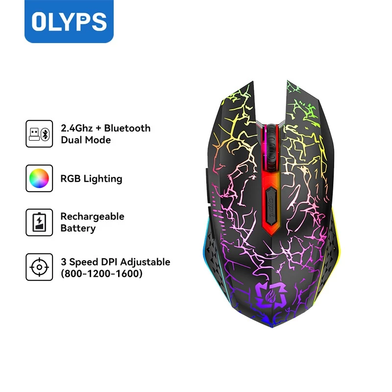 OLYPS Mouse Wireless Bluetooth Mouse Gaming Silent Click Rechargeable Mouse Laptop Optical 1600DPI