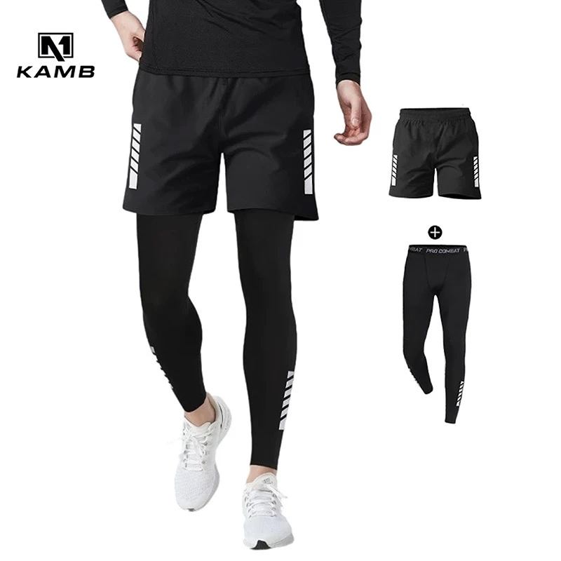 KAMB 2pcs Celana Legging Sport Panjang Pria +Celana Pendek