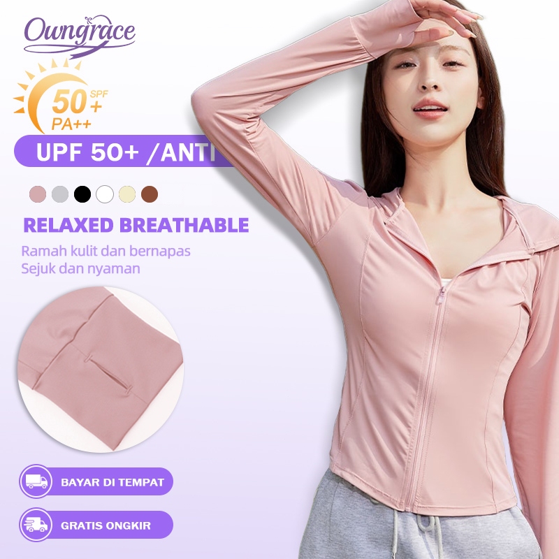 Owngrace Jaket Olahraga Wanita Lengan Panjang jaket hoodie wanita Sport UV UPF50+
