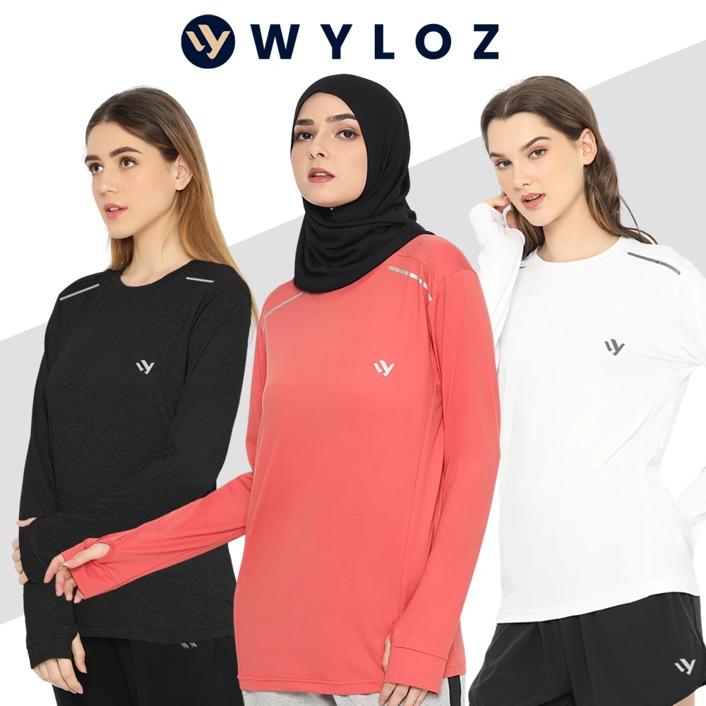 WYLOZ Baju Kaos Training Olahraga Lengan Panjang Wanita Jersey Senam Lari Running Sepeda